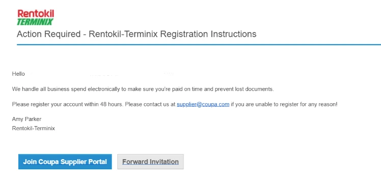 Coupa onboarding email