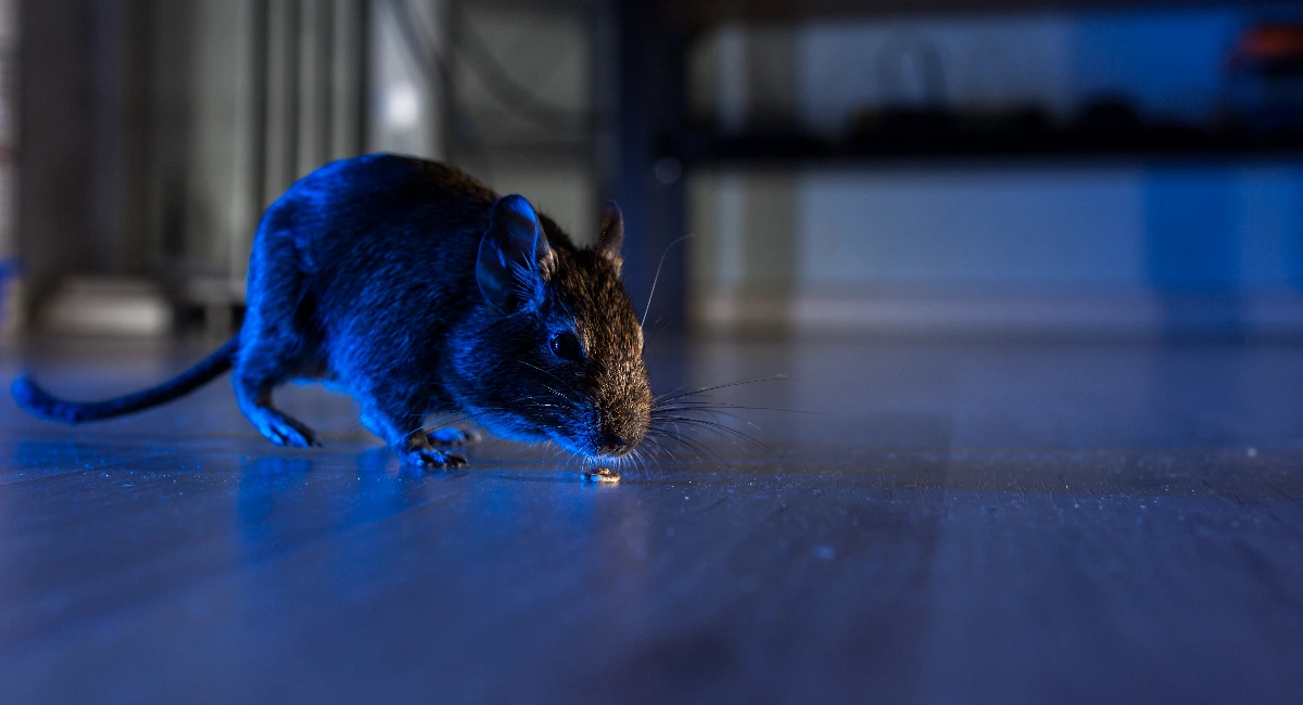 Rat plays in room