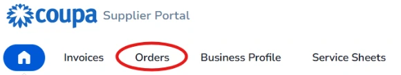 Coupa supplier portal: Orders tab