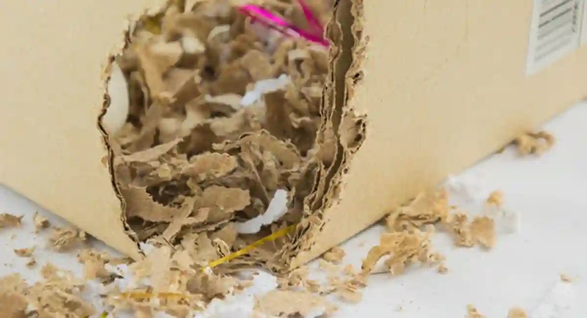 cardboard box that has been chewed by a mouse
