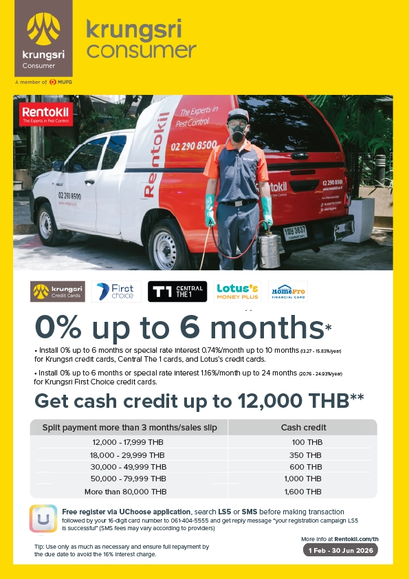 0% interest instalment plan with krungsri credit card