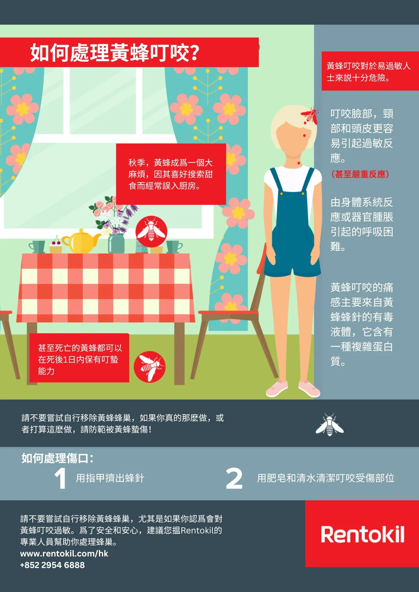 如何處理黃蜂叮咬？